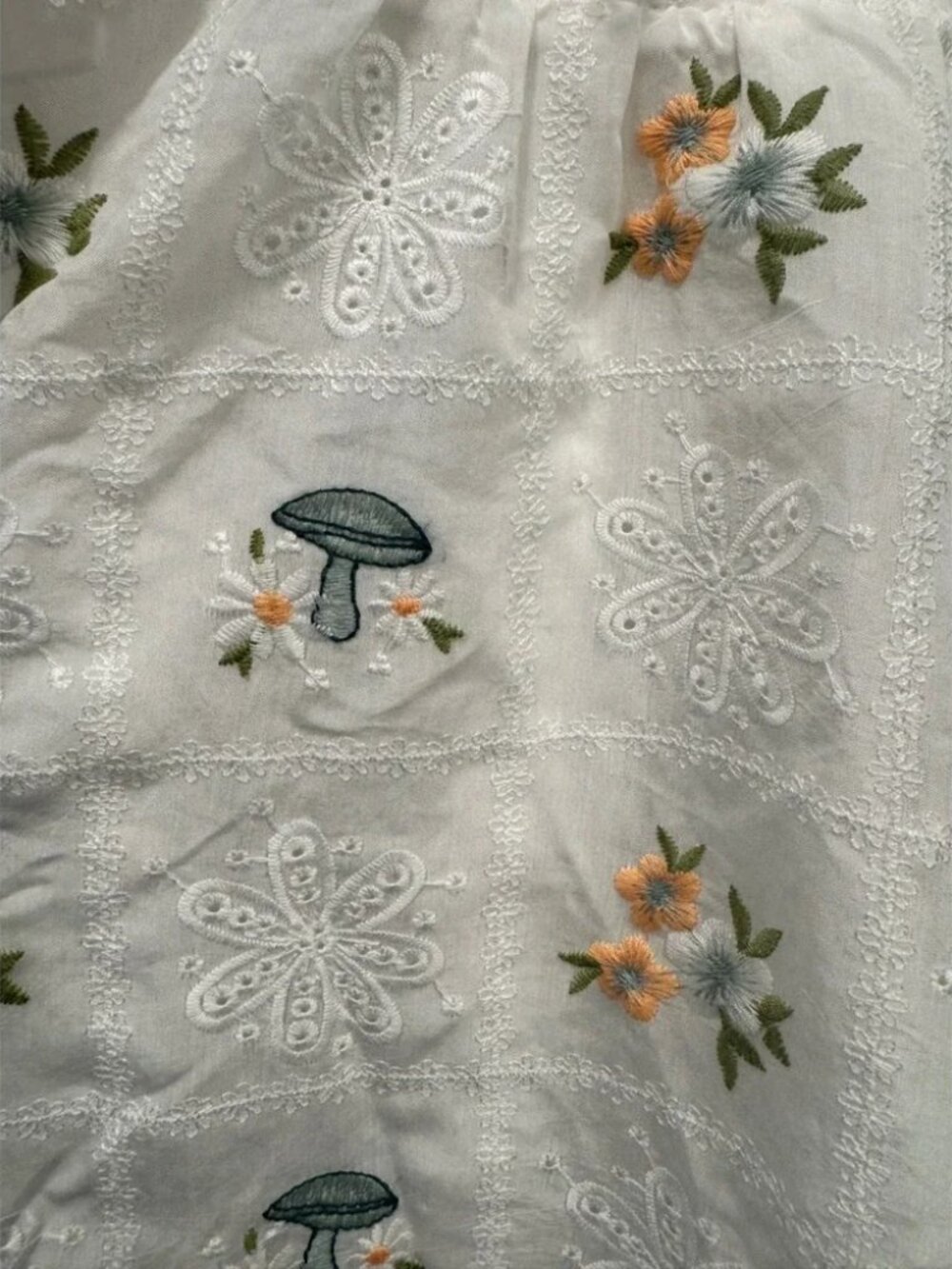 For Love and Lemons Yolanda Mini Dress White Eyelet Mushroom Print Puff Sleeve L - Picture 11 of 12